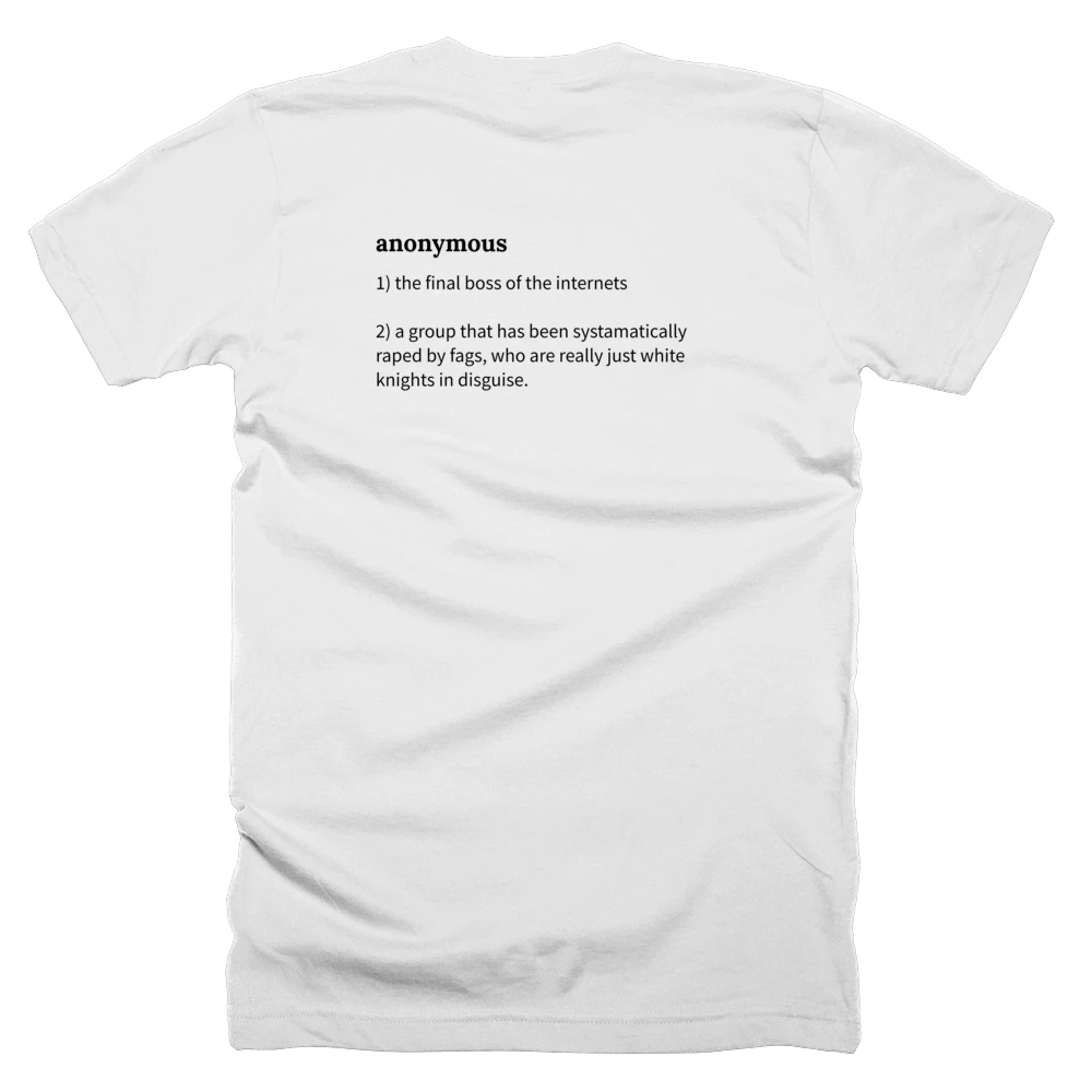 T-shirt with a definition of 'anonymous' printed on the back
