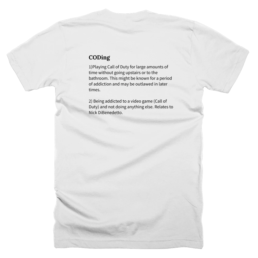 T-shirt with a definition of 'CODing' printed on the back