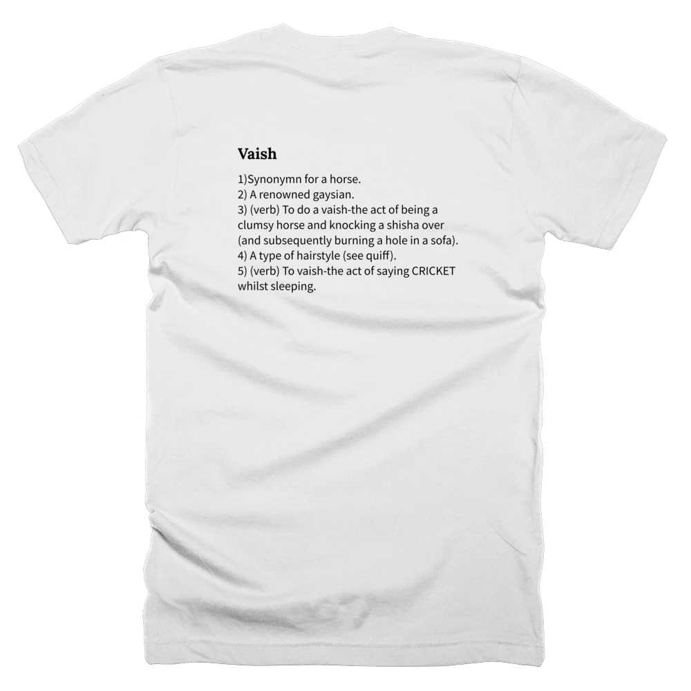 T-shirt with a definition of 'Vaish' printed on the back