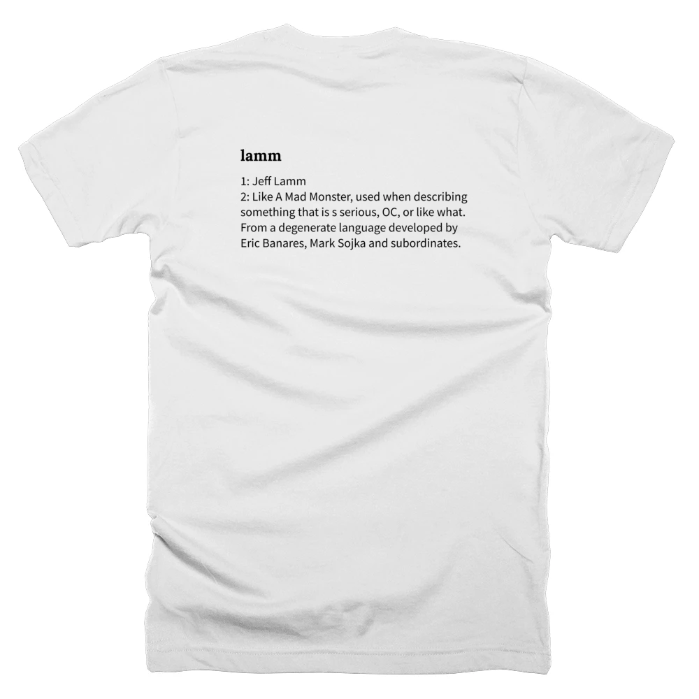 T-shirt with a definition of 'lamm' printed on the back