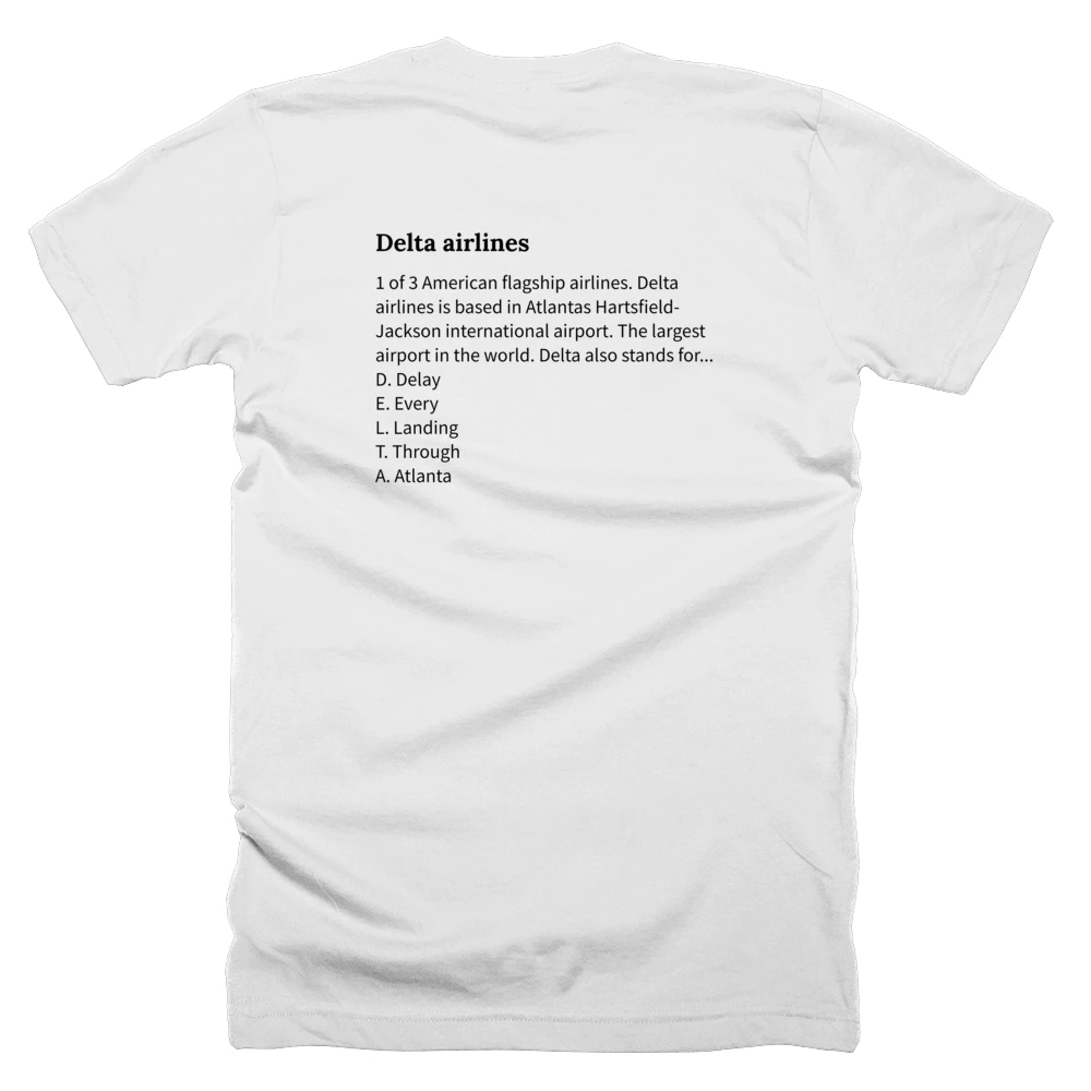 T-shirt with a definition of 'Delta airlines' printed on the back
