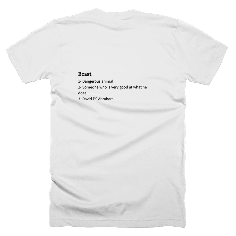 T-shirt with a definition of 'Beast' printed on the back