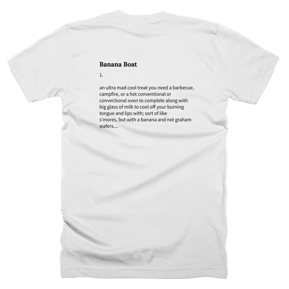 T-shirt with a definition of 'Banana Boat' printed on the back