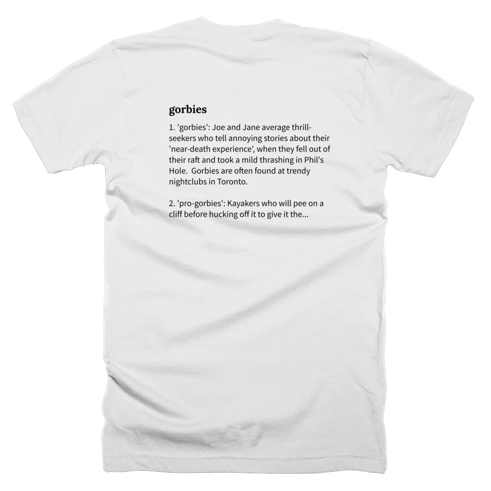 T-shirt with a definition of 'gorbies' printed on the back