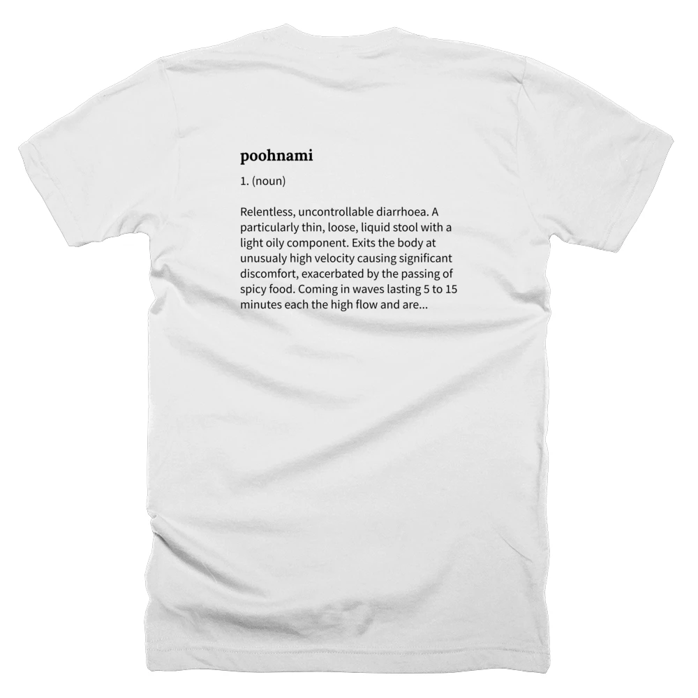 T-shirt with a definition of 'poohnami' printed on the back