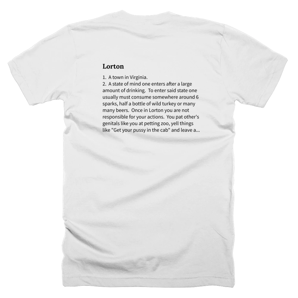 T-shirt with a definition of 'Lorton' printed on the back
