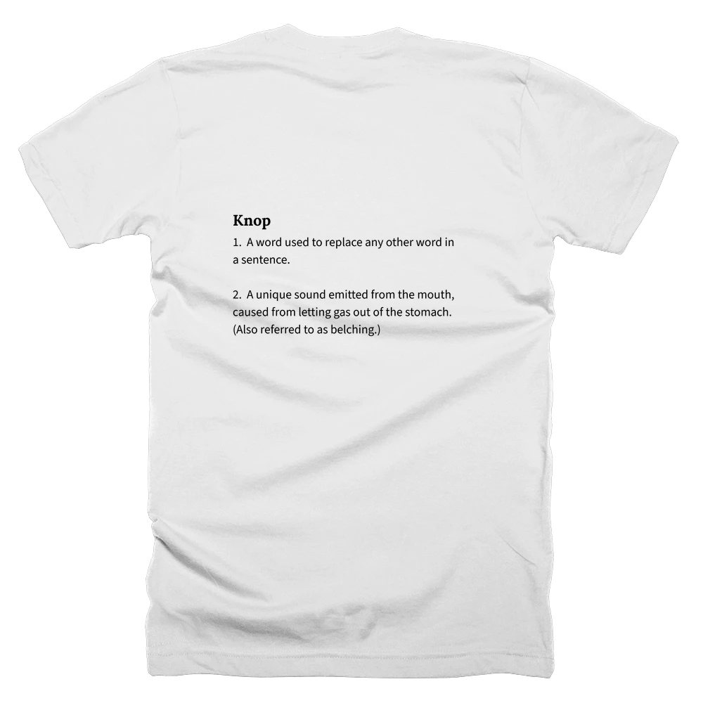 T-shirt with a definition of 'Knop' printed on the back