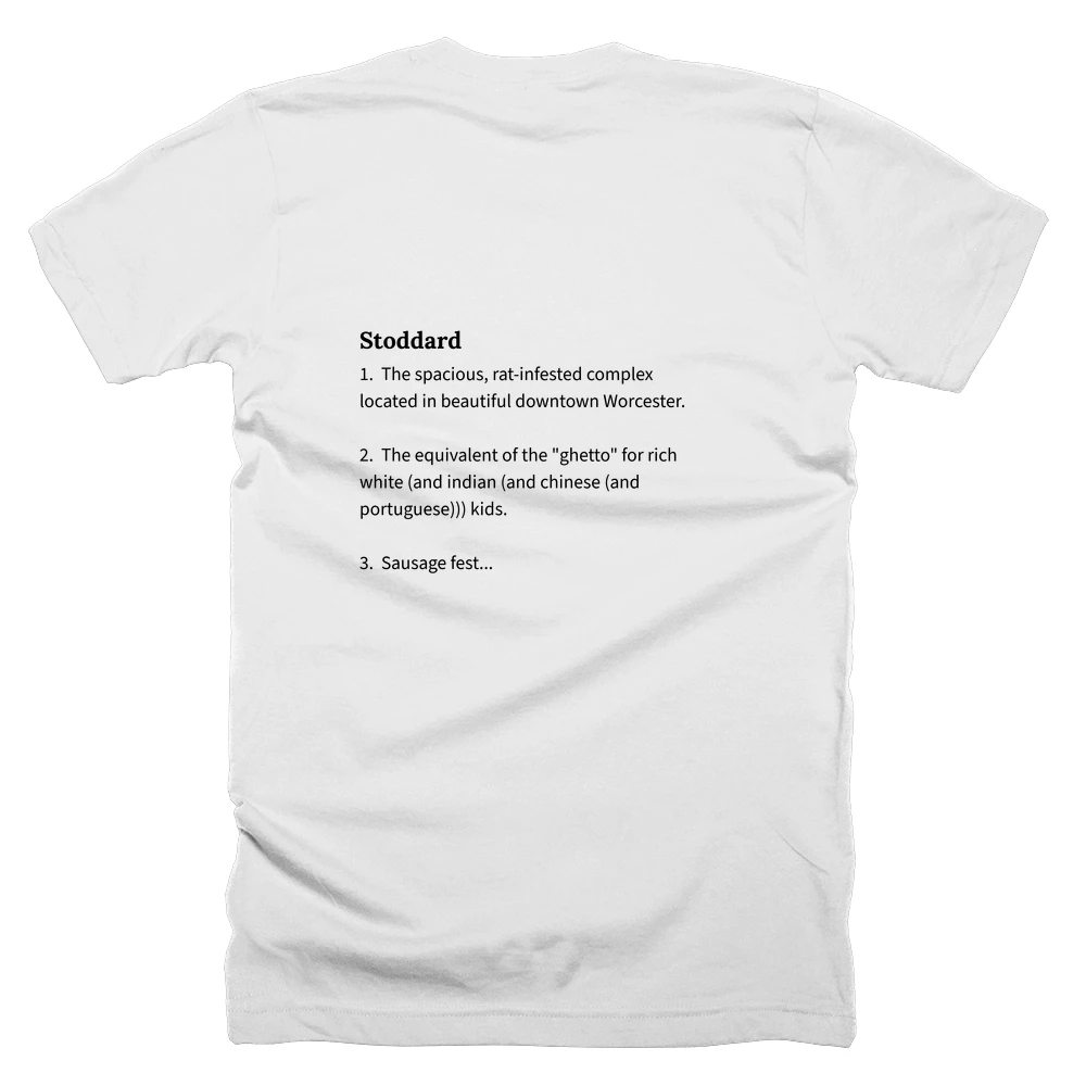 T-shirt with a definition of 'Stoddard' printed on the back