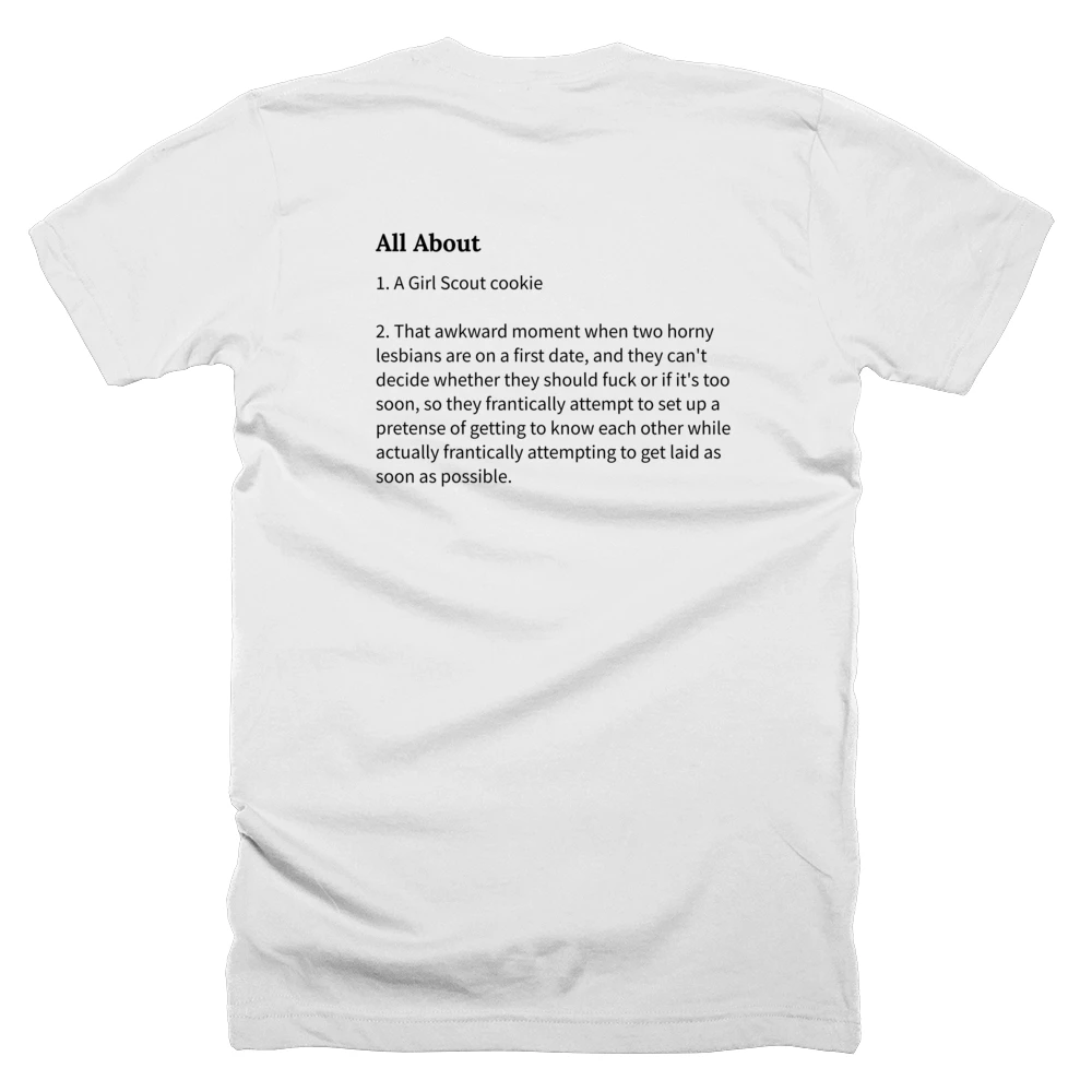 T-shirt with a definition of 'All About' printed on the back