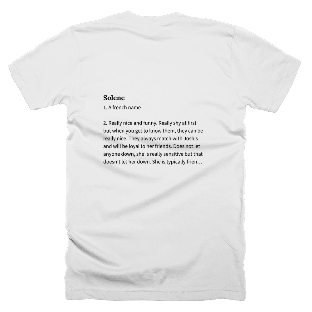 T-shirt with a definition of 'Solene' printed on the back