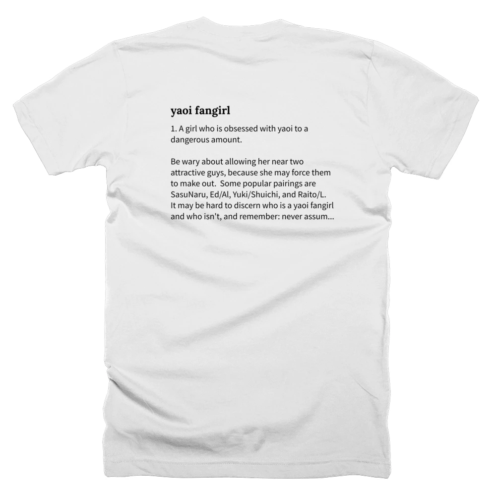 T-shirt with a definition of 'yaoi fangirl' printed on the back