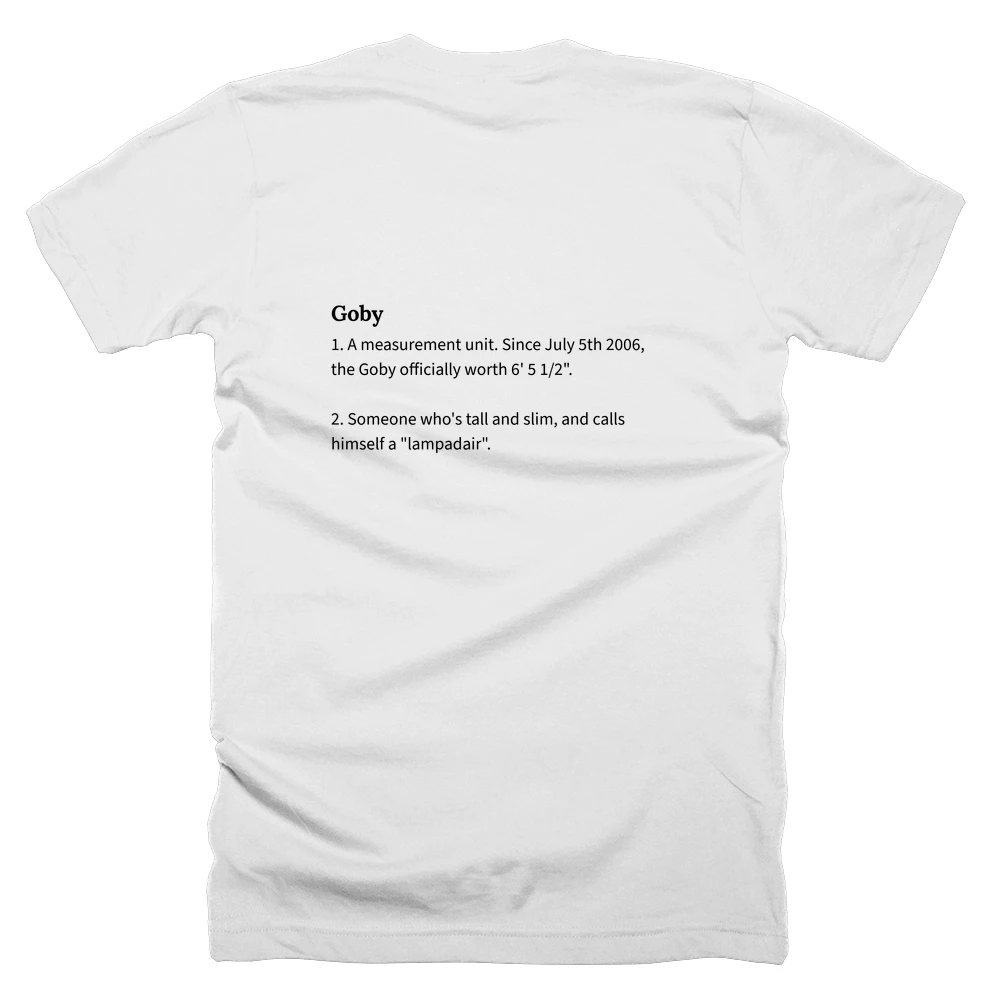 T-shirt with a definition of 'Goby' printed on the back