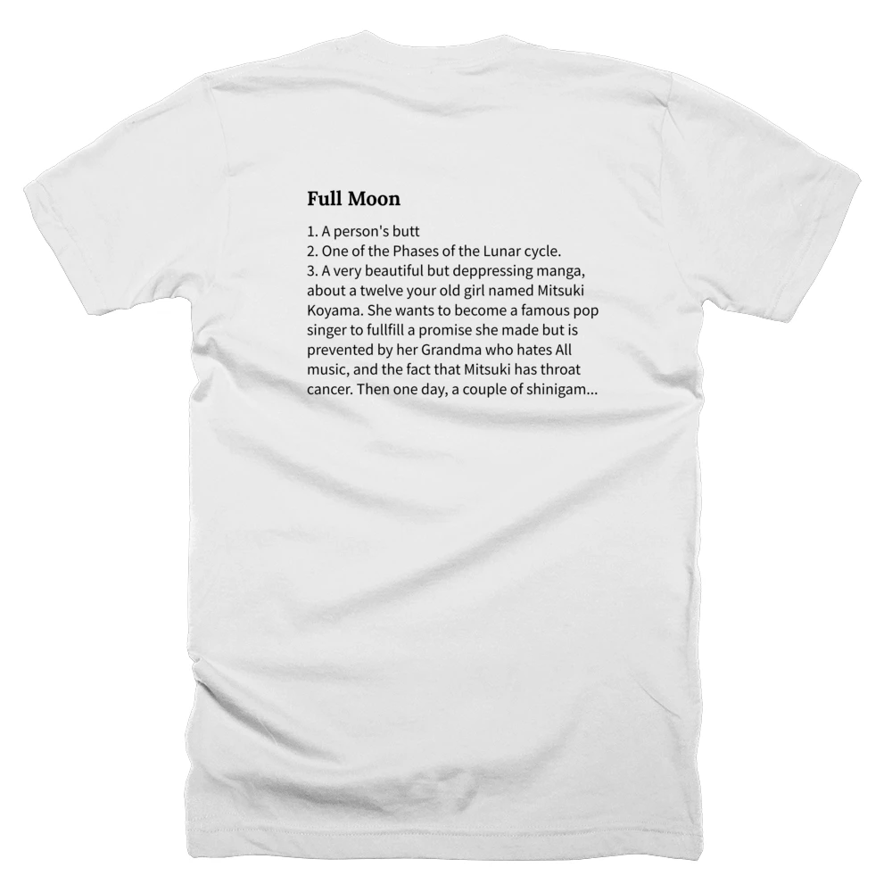 T-shirt with a definition of 'Full Moon' printed on the back