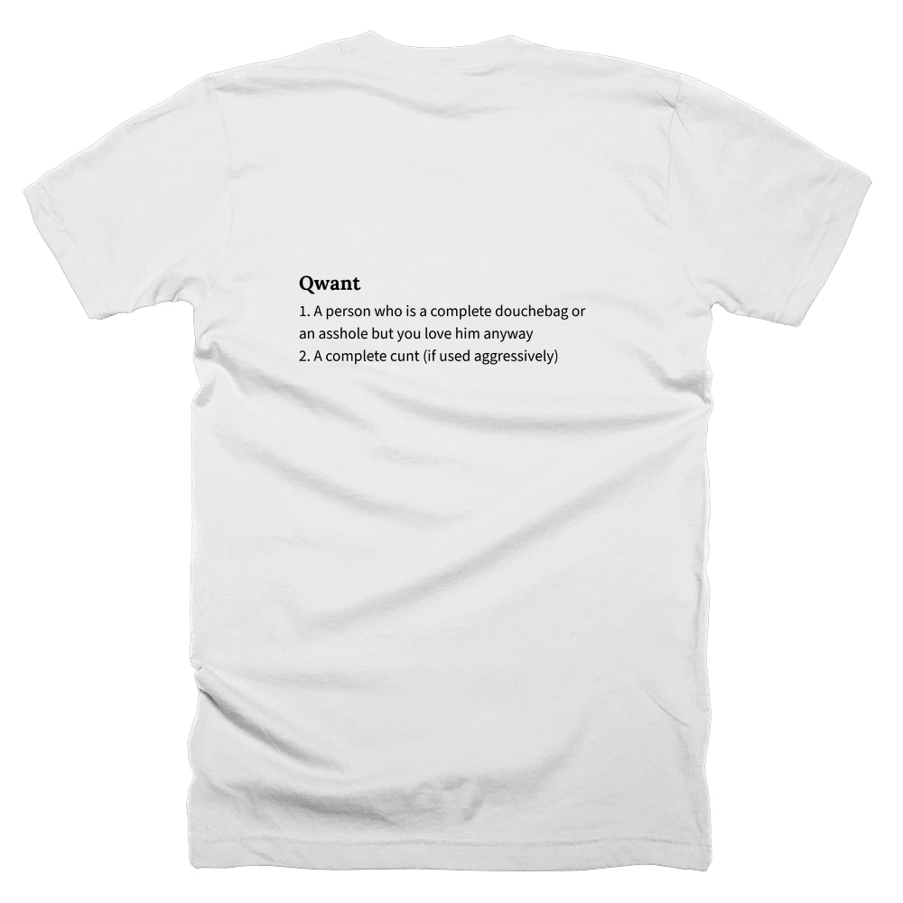 T-shirt with a definition of 'Qwant' printed on the back