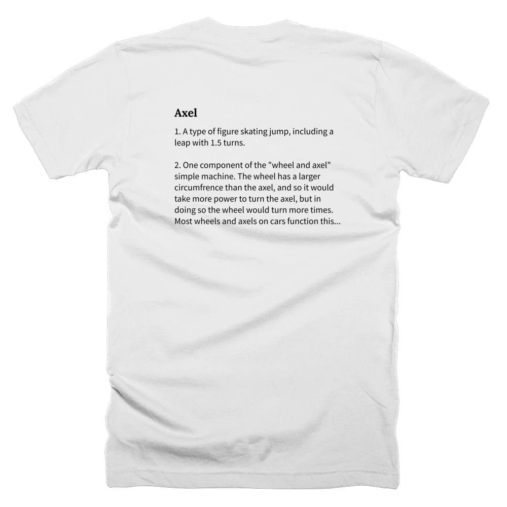 T-shirt with a definition of 'Axel' printed on the back