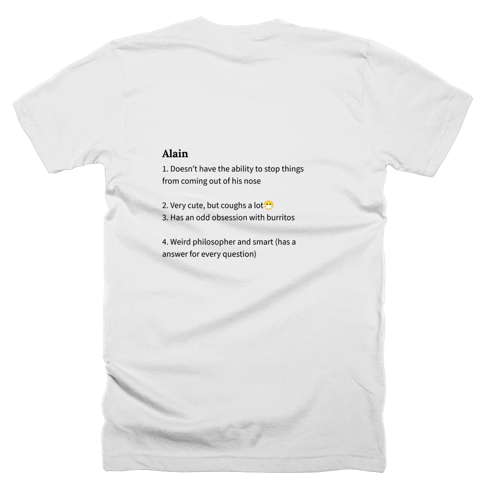T-shirt with a definition of 'Alain' printed on the back