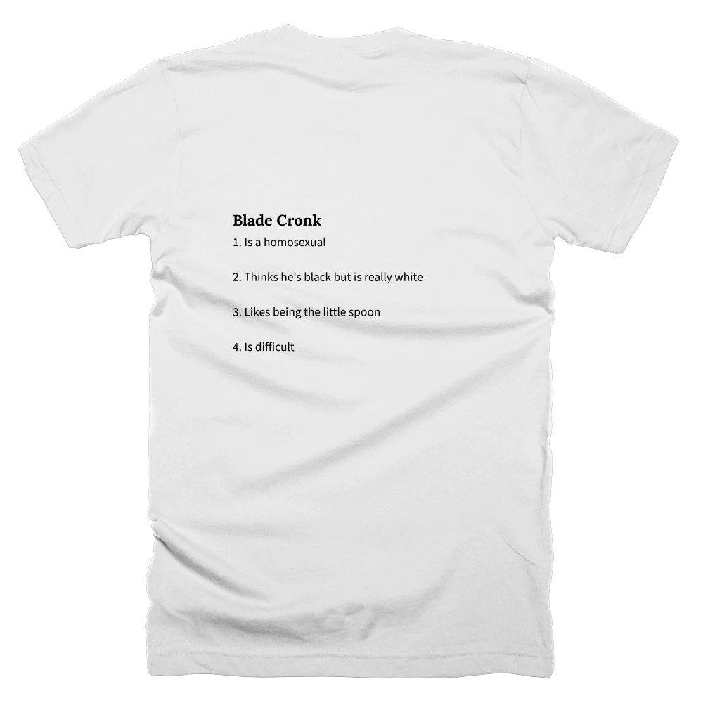 T-shirt with a definition of 'Blade Cronk' printed on the back
