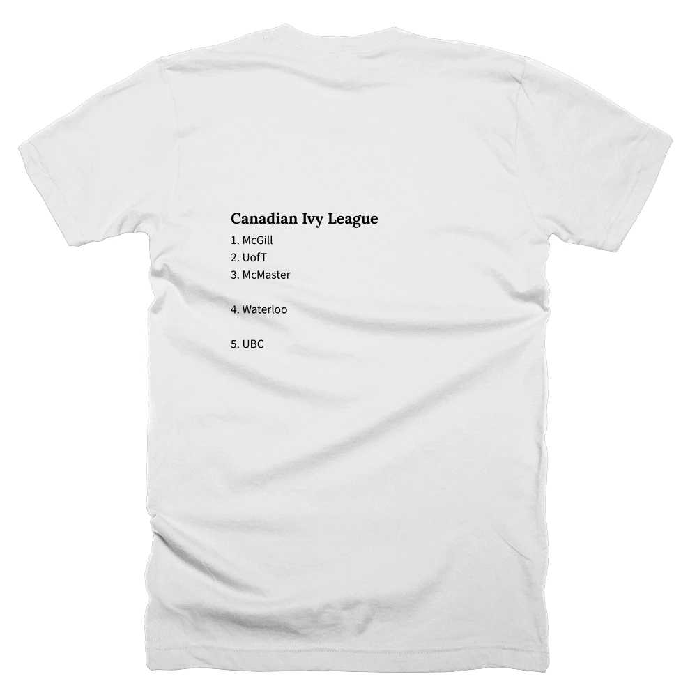 T-shirt with a definition of 'Canadian Ivy League' printed on the back