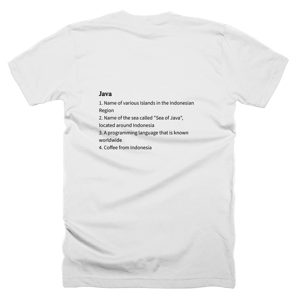 T-shirt with a definition of 'Java' printed on the back