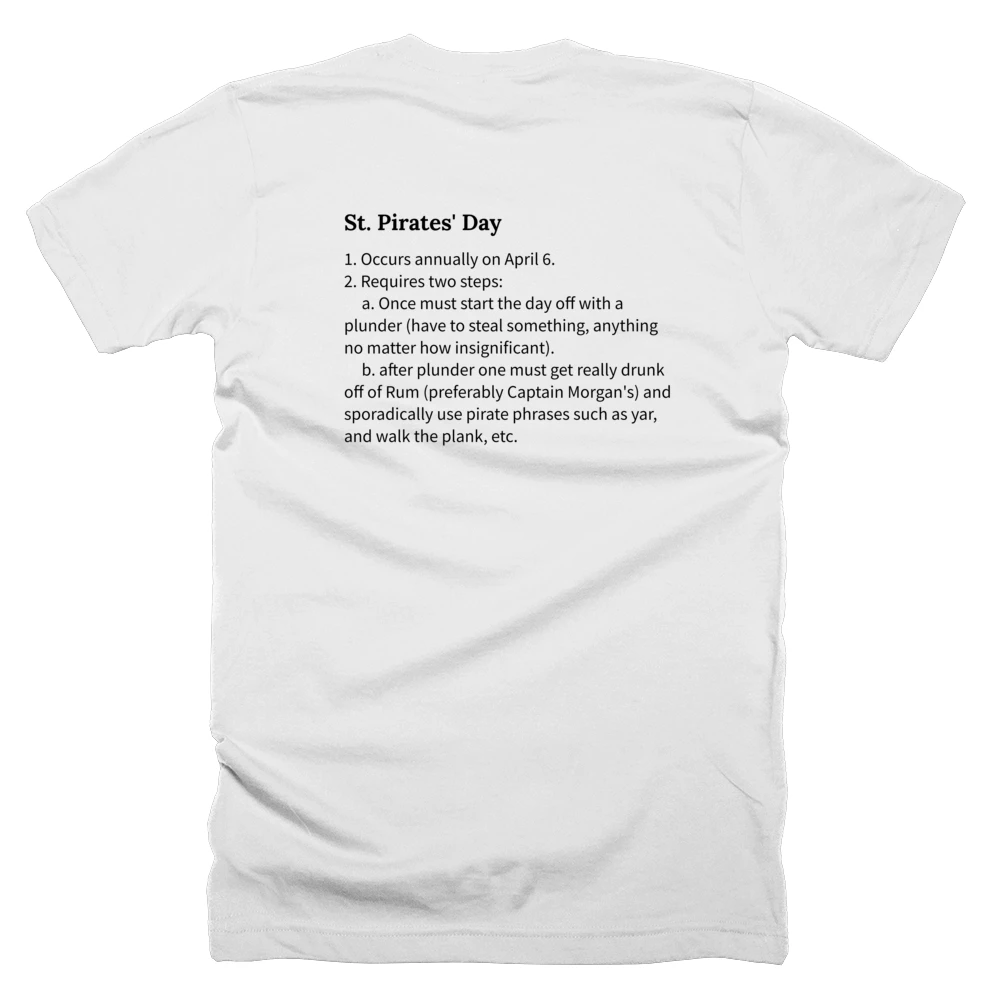 T-shirt with a definition of 'St. Pirates' Day' printed on the back