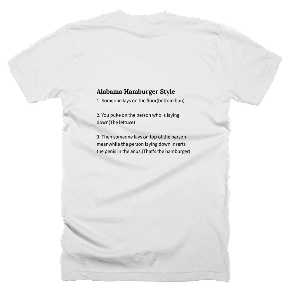 T-shirt with a definition of 'Alabama Hamburger Style' printed on the back