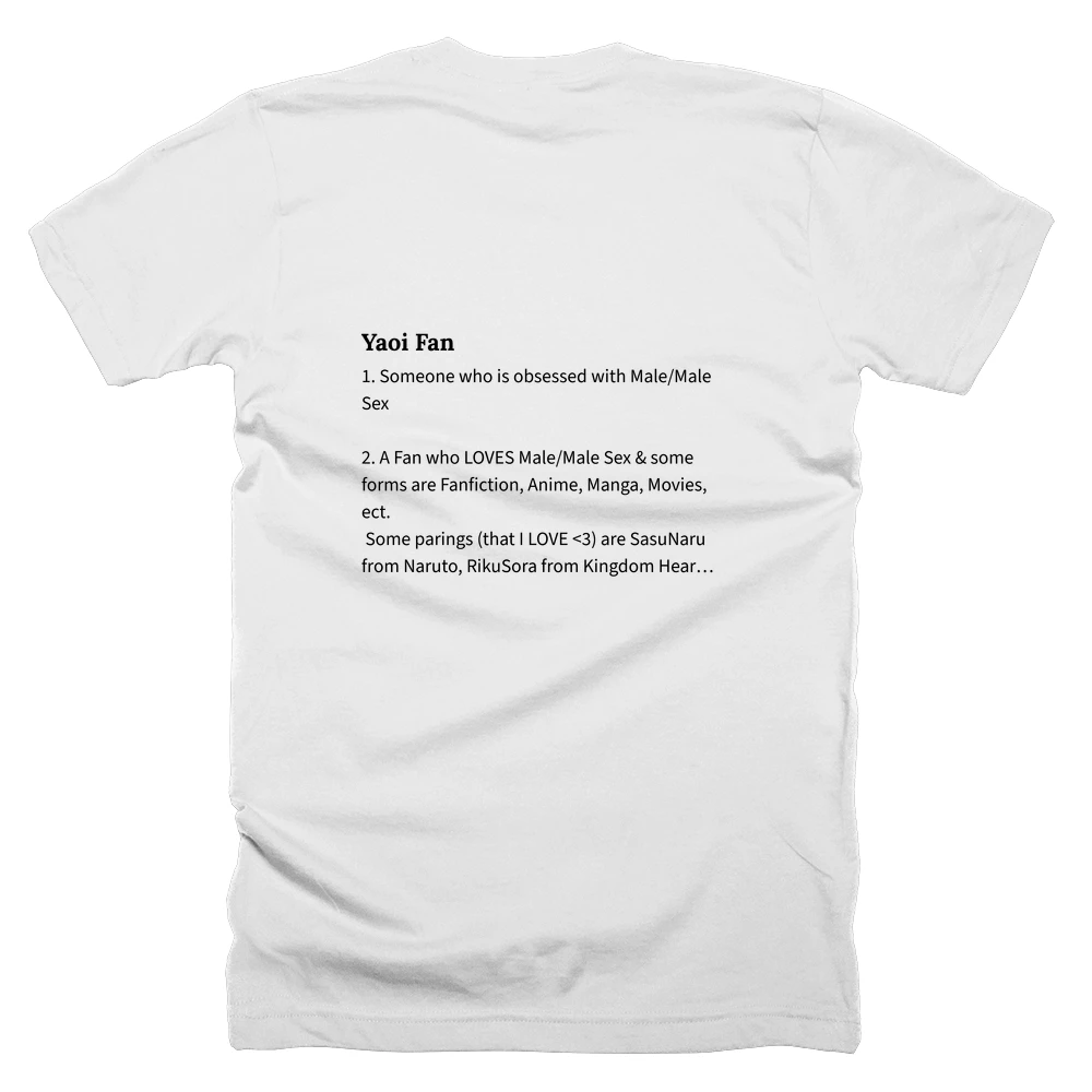 T-shirt with a definition of 'Yaoi Fan' printed on the back