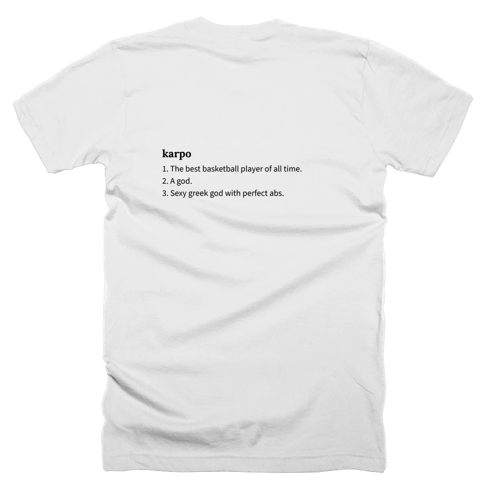 T-shirt with a definition of 'karpo' printed on the back