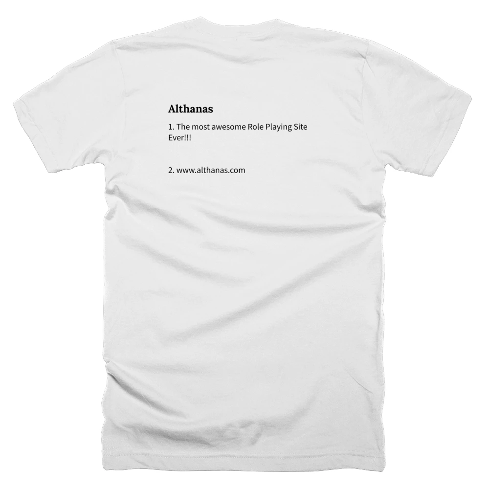 T-shirt with a definition of 'Althanas' printed on the back