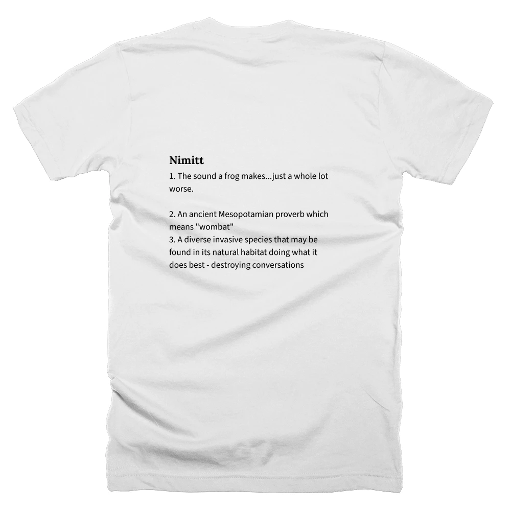 T-shirt with a definition of 'Nimitt' printed on the back