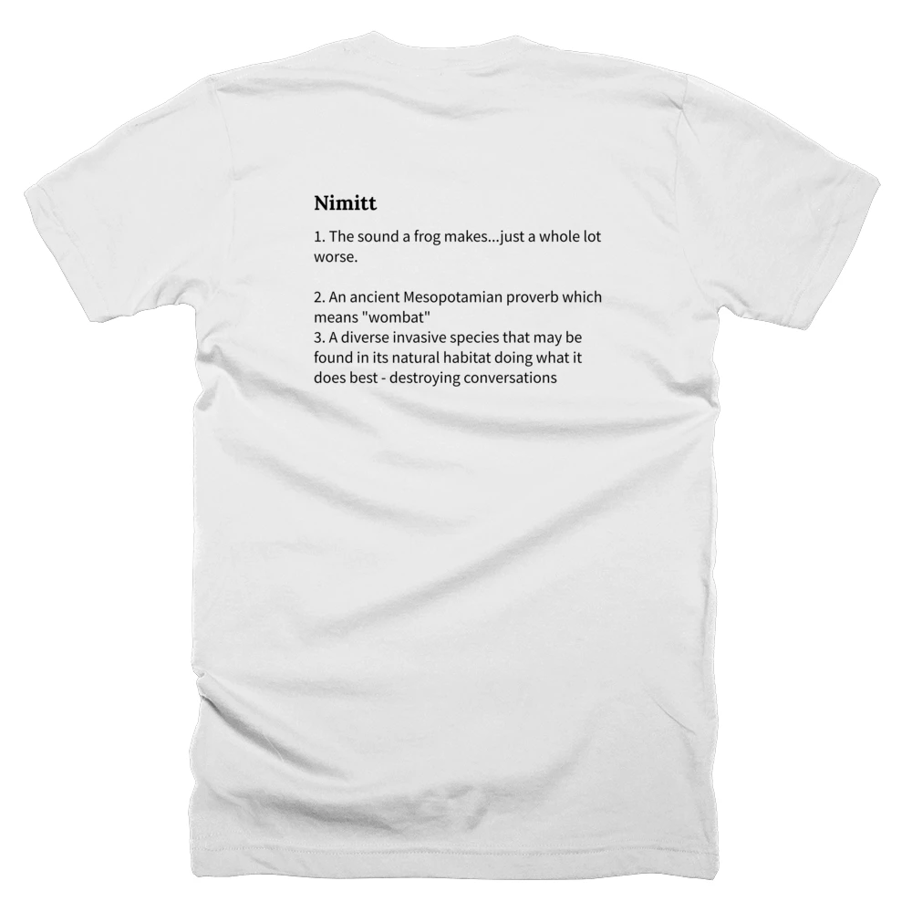 T-shirt with a definition of 'Nimitt' printed on the back
