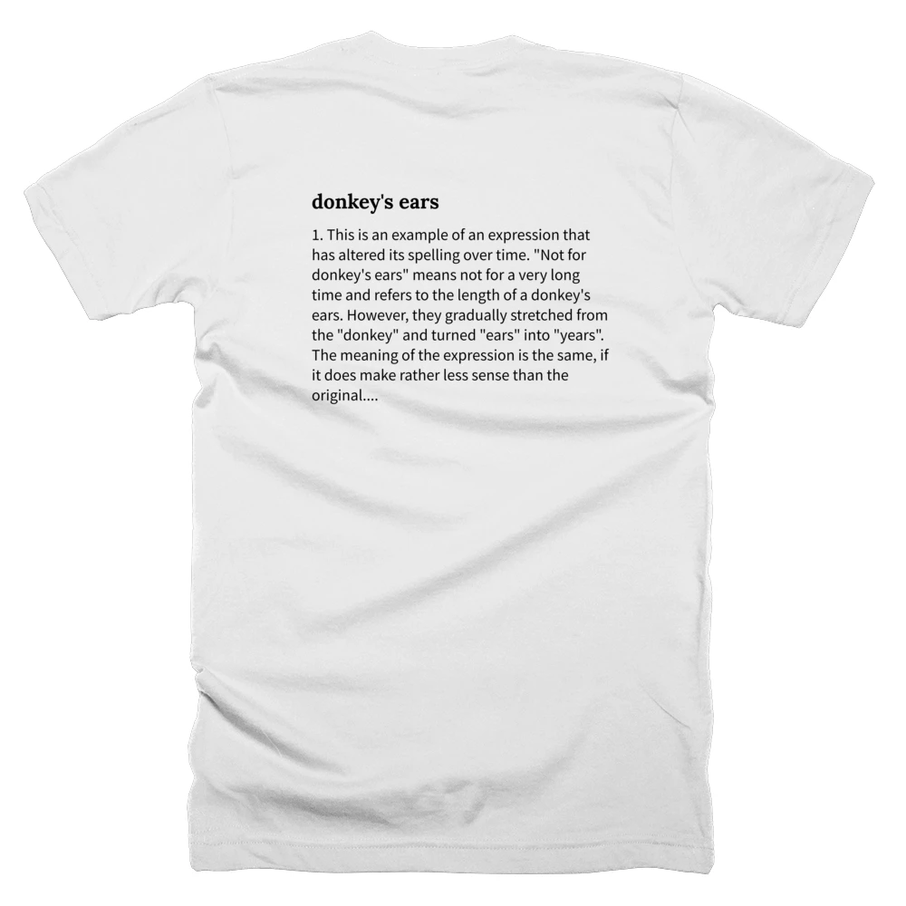 T-shirt with a definition of 'donkey's ears' printed on the back
