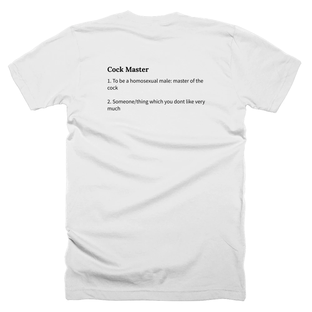 T-shirt with a definition of 'Cock Master' printed on the back