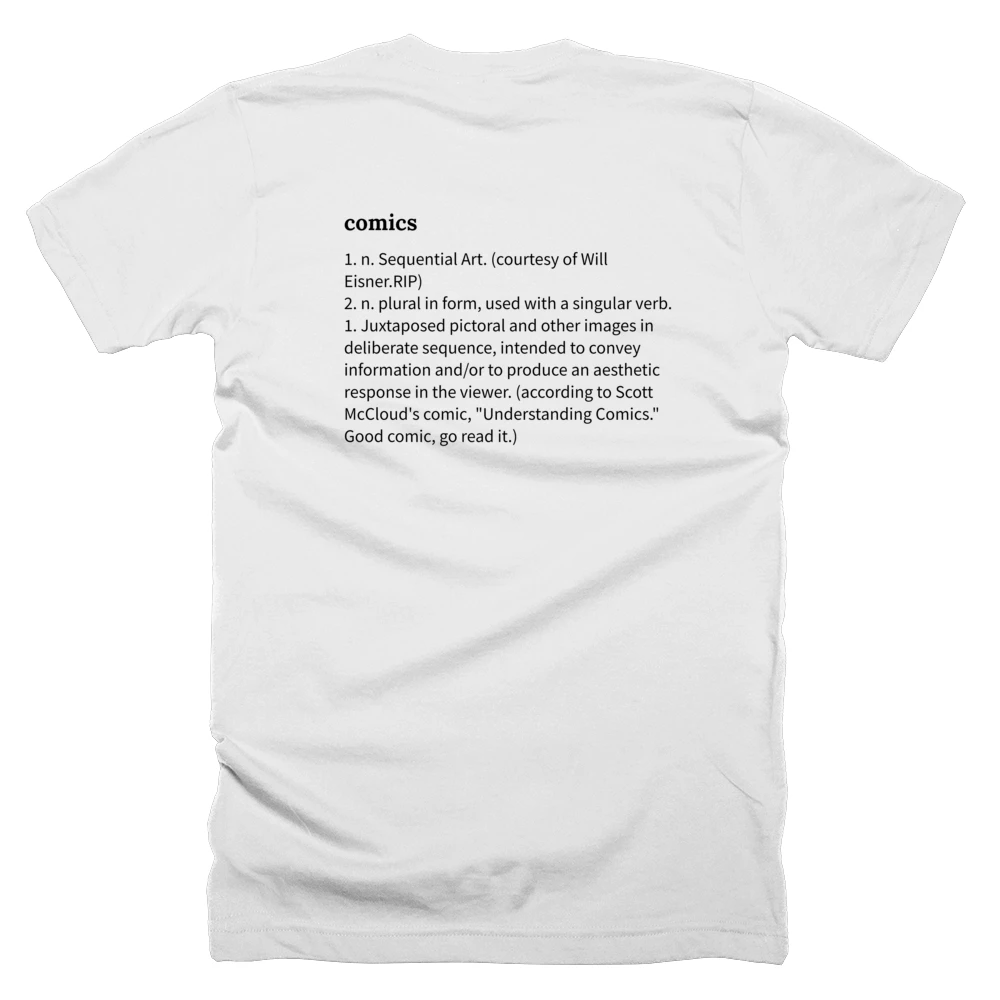 T-shirt with a definition of 'comics' printed on the back