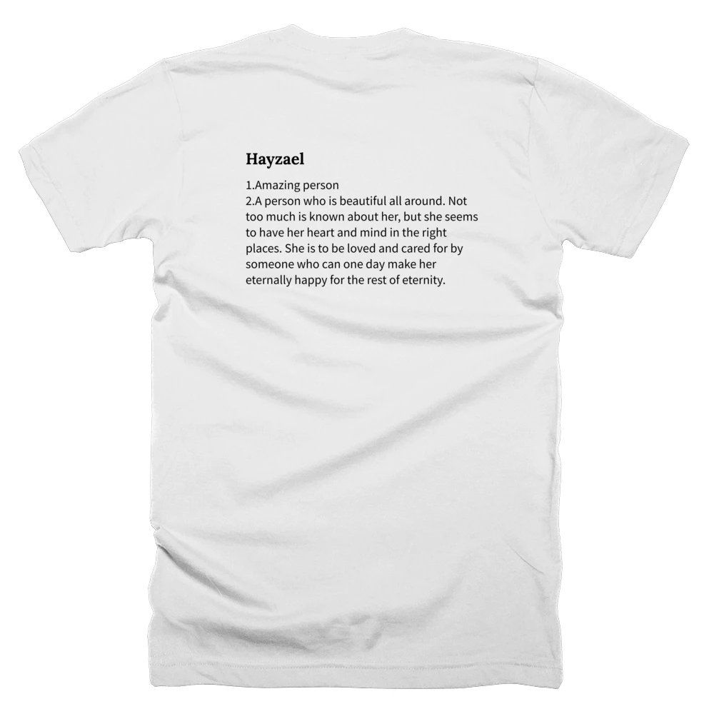 T-shirt with a definition of 'Hayzael' printed on the back