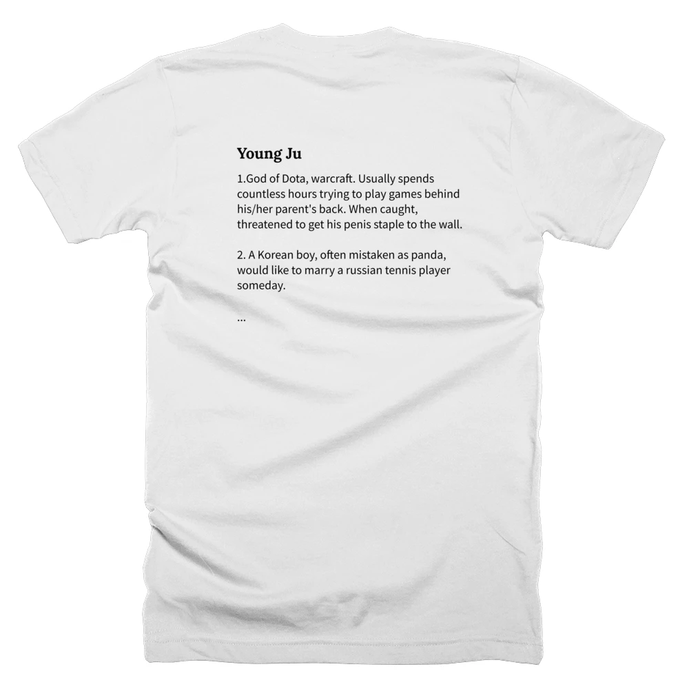 T-shirt with a definition of 'Young Ju' printed on the back