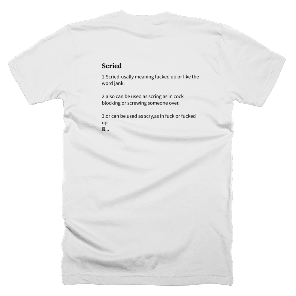 T-shirt with a definition of 'Scried' printed on the back