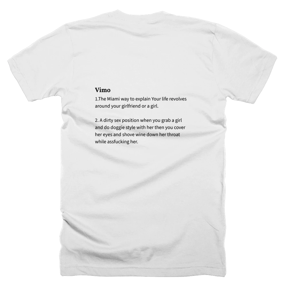 T-shirt with a definition of 'Vimo' printed on the back