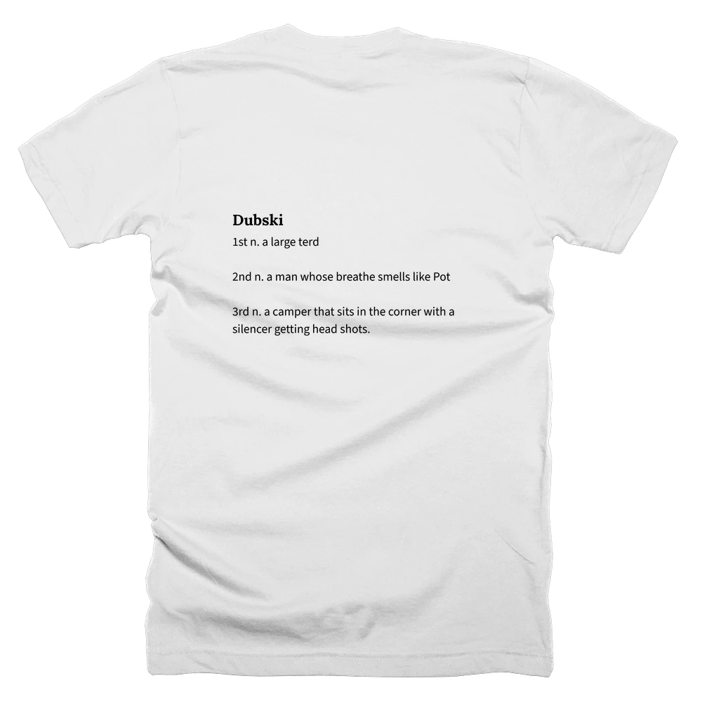 T-shirt with a definition of 'Dubski' printed on the back