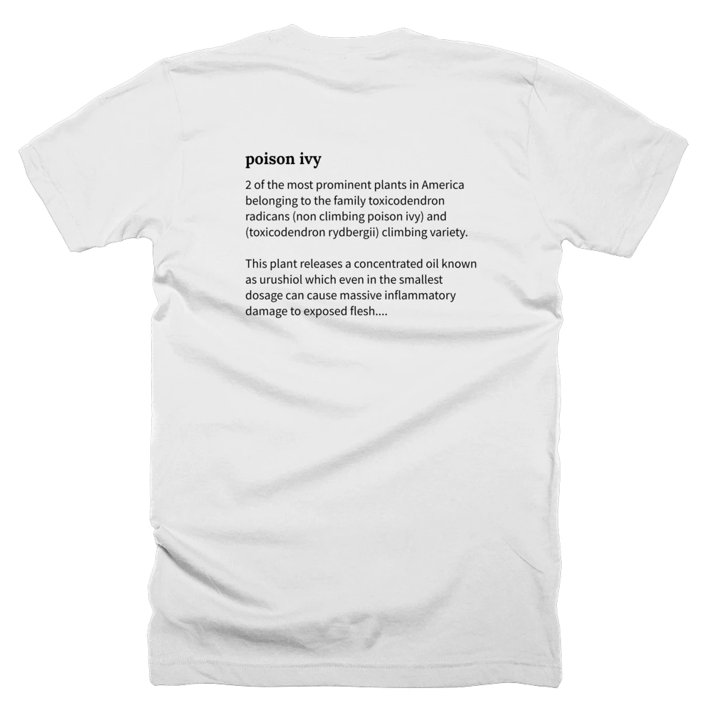 T-shirt with a definition of 'poison ivy' printed on the back