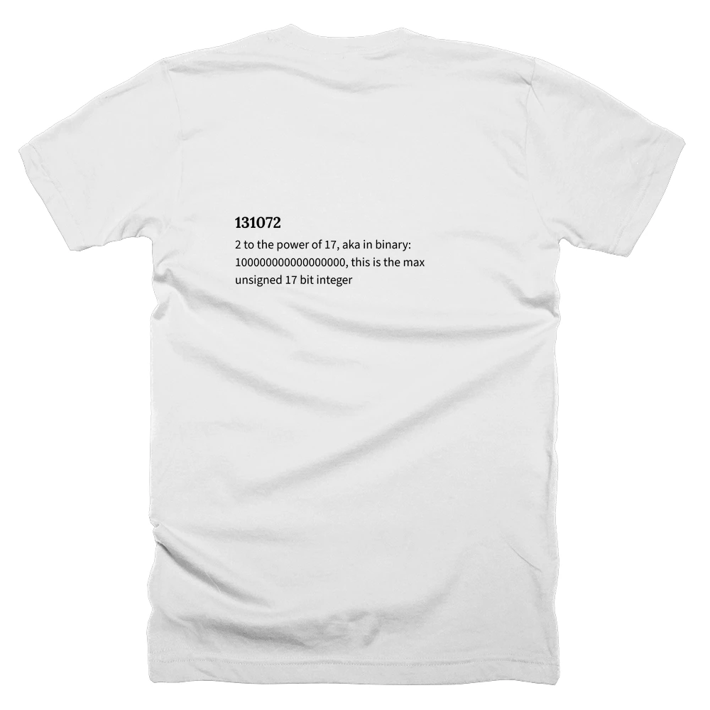 T-shirt with a definition of '131072' printed on the back
