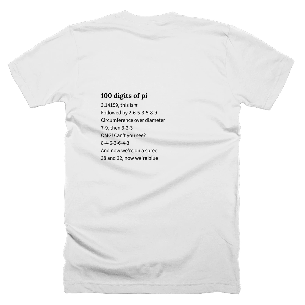 T-shirt with a definition of '100 digits of pi' printed on the back