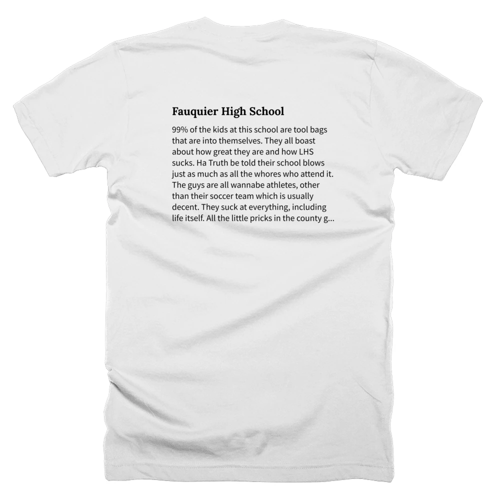 T-shirt with a definition of 'Fauquier High School' printed on the back