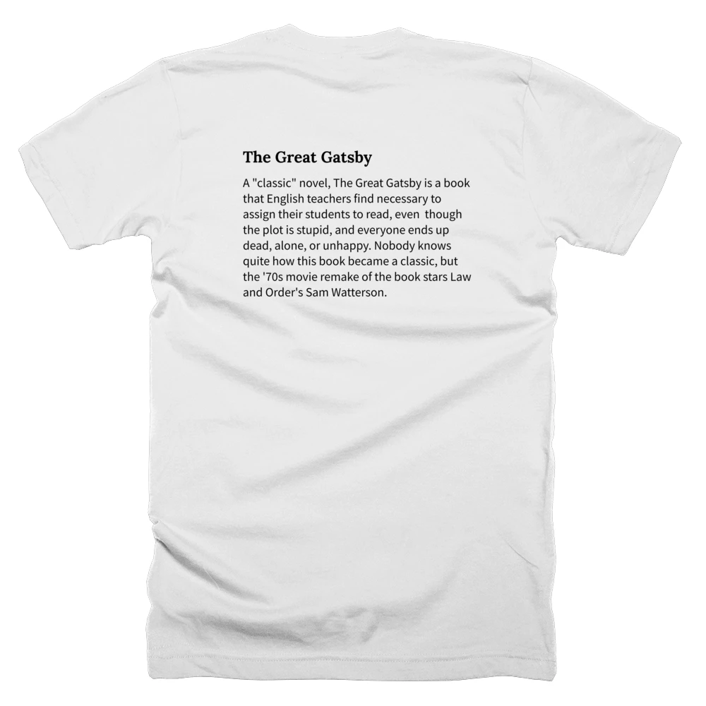 T-shirt with a definition of 'The Great Gatsby' printed on the back
