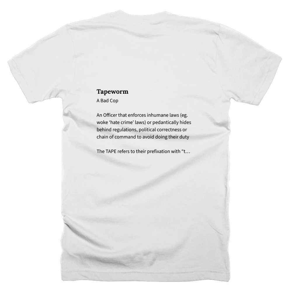 T-shirt with a definition of 'Tapeworm' printed on the back