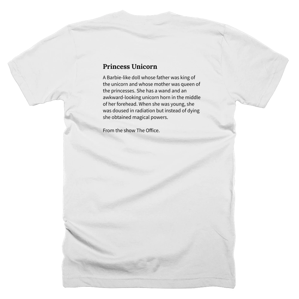 T-shirt with a definition of 'Princess Unicorn' printed on the back