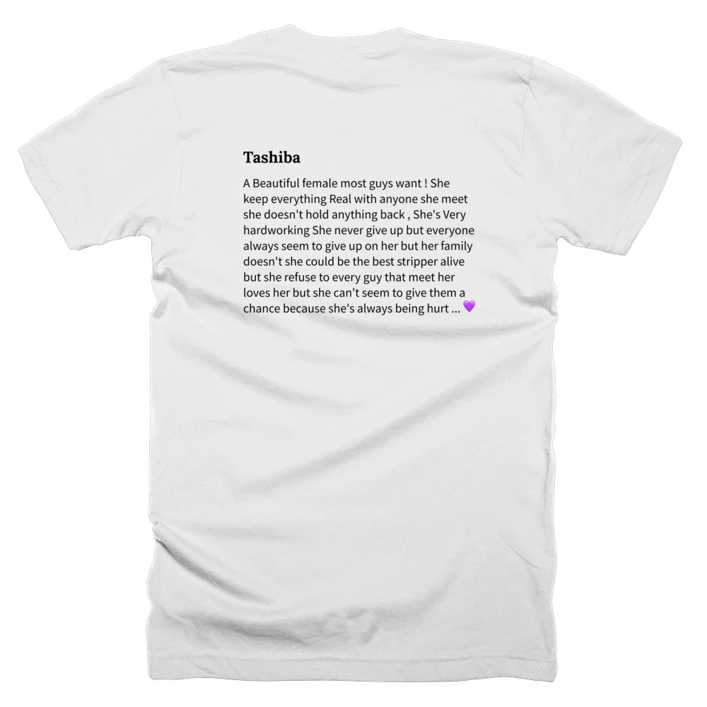 T-shirt with a definition of 'Tashiba' printed on the back