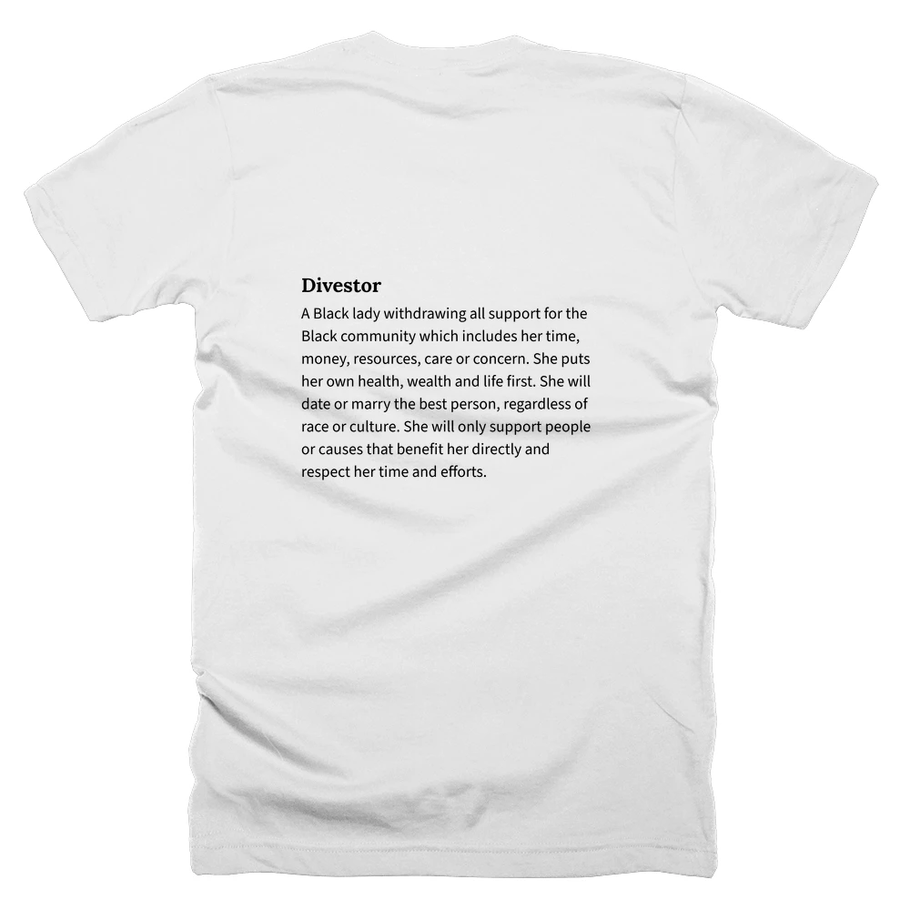 T-shirt with a definition of 'Divestor' printed on the back