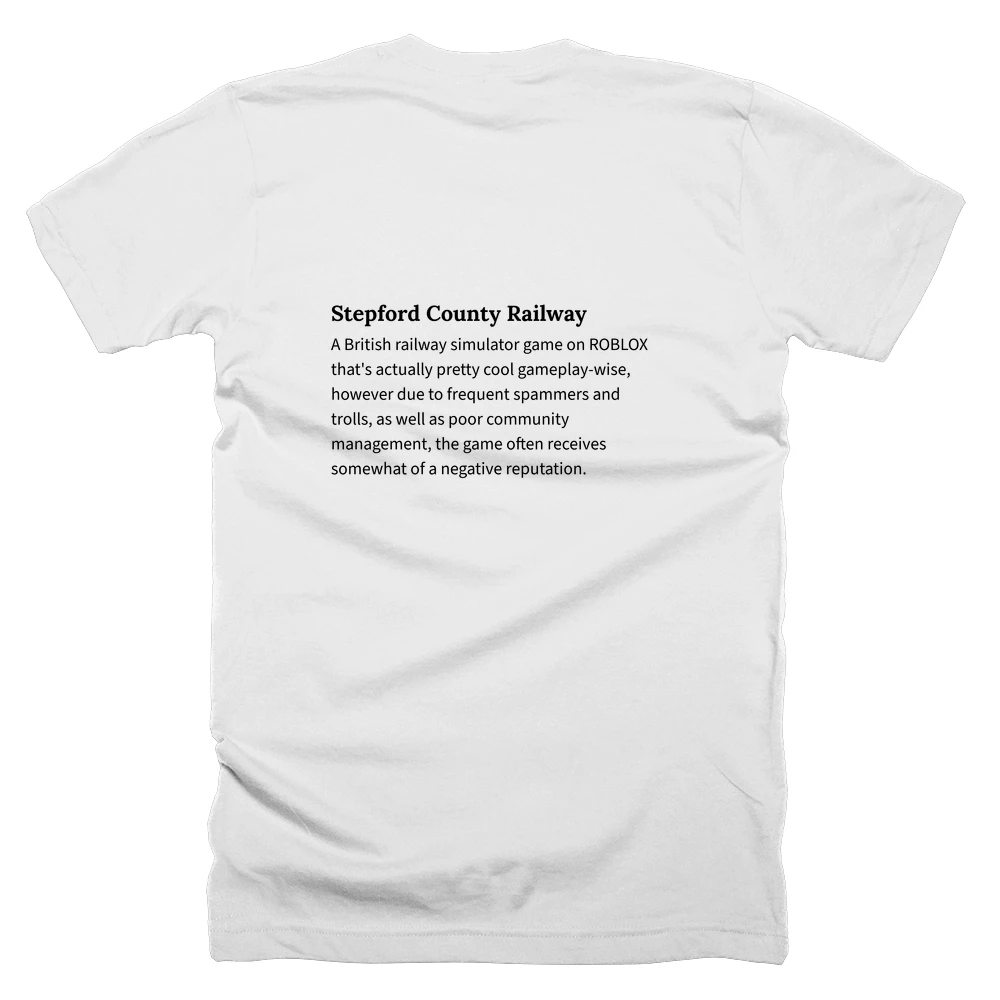 T-shirt with a definition of 'Stepford County Railway' printed on the back