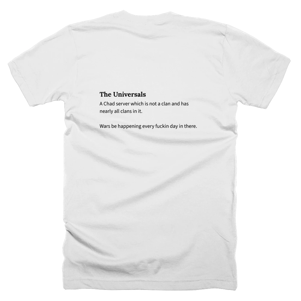 T-shirt with a definition of 'The Universals' printed on the back