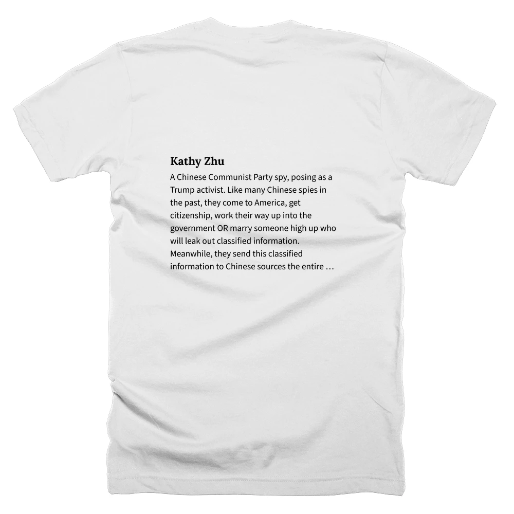 T-shirt with a definition of 'Kathy Zhu' printed on the back